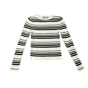 ZARA Black White Striped Stretchy Knit Top - Long Sleeves -